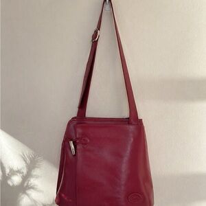 Longchamp Red Leather Shoulder Bag Vintage Classic Adjustable Strap